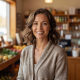Portrait of Jen K., a smiling mother and weekly customer